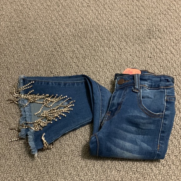 Paris Girls Dangling Rhinestone Jeans Size 2 - Picture 6 of 6